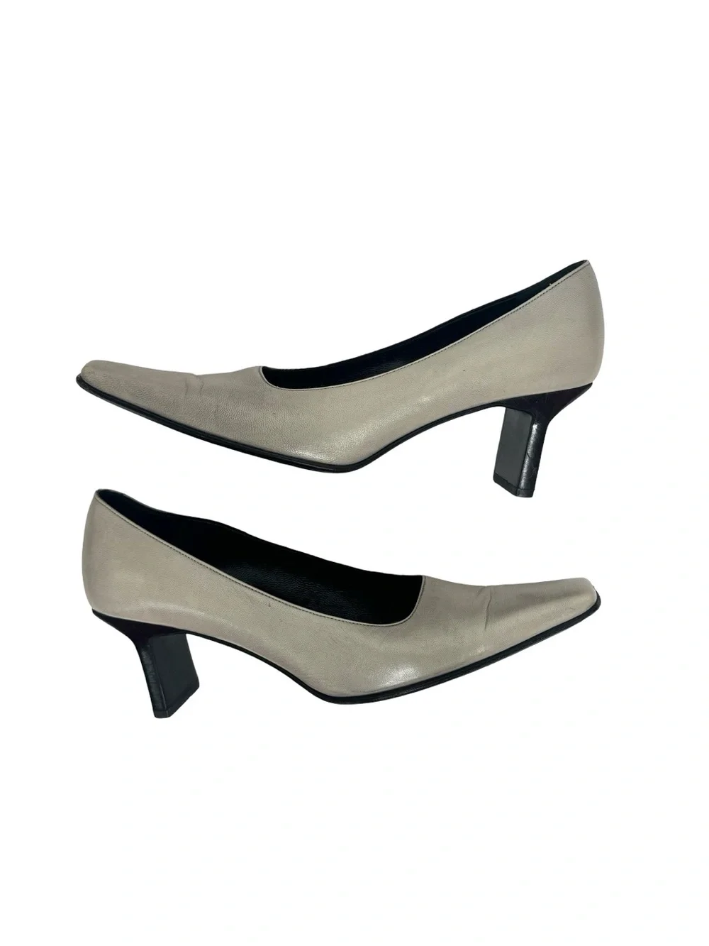 PRADA | Vintage 90s Grey Leather Square Toe Sculptural Block Heel Pump 36